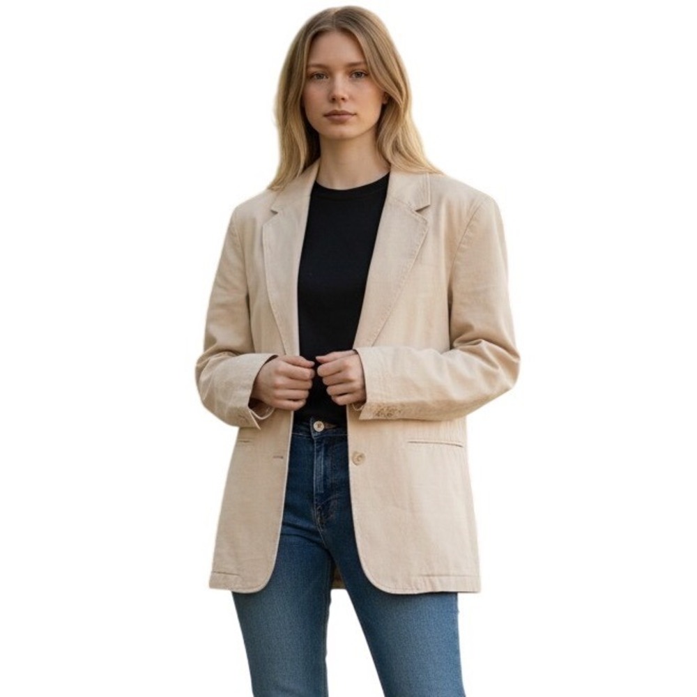 Calvin Klein Jeans Womens Cream Cotton Twill Two Button Blazer Jacket XL Beige